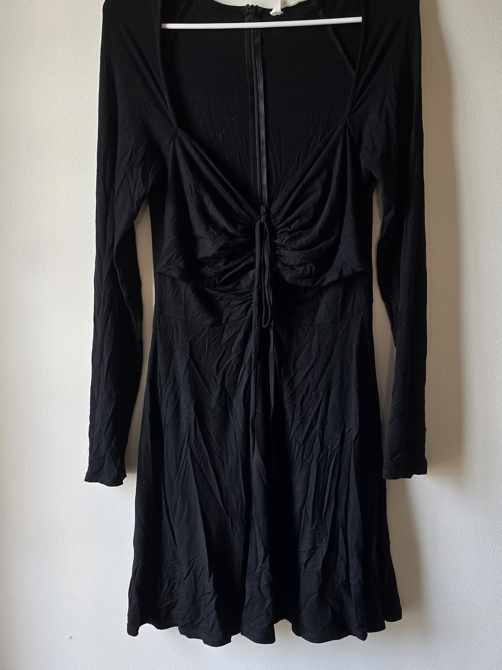 Pixie Market Black Long-Sleeve Tie-Front Dress